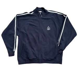 Levelwear Men's Black Zip-Up Sweater with White‎ Stripes and Oak Leaf